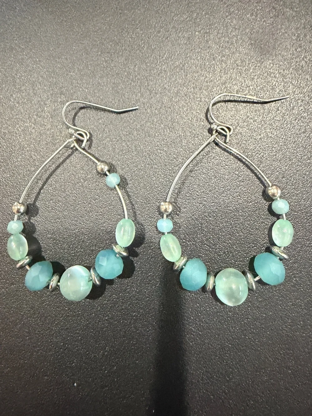 Avon Women’s Summer Aqua Sorbet Beaded Teardrop Hoop Earrings